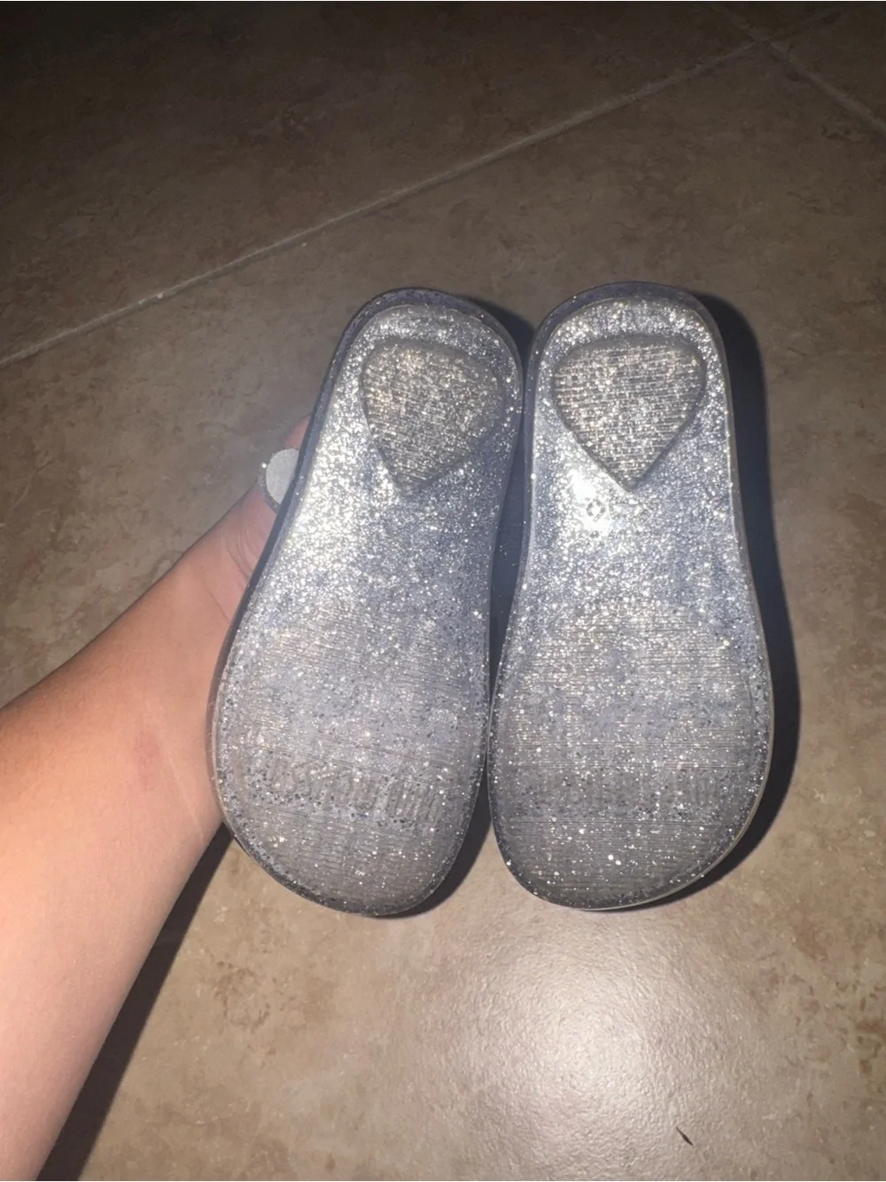 Mini Melissa Silver Glitter Mary Janes with Floral Charms